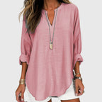 Camisa feminina fluida manga longa gola redonda corte relaxado