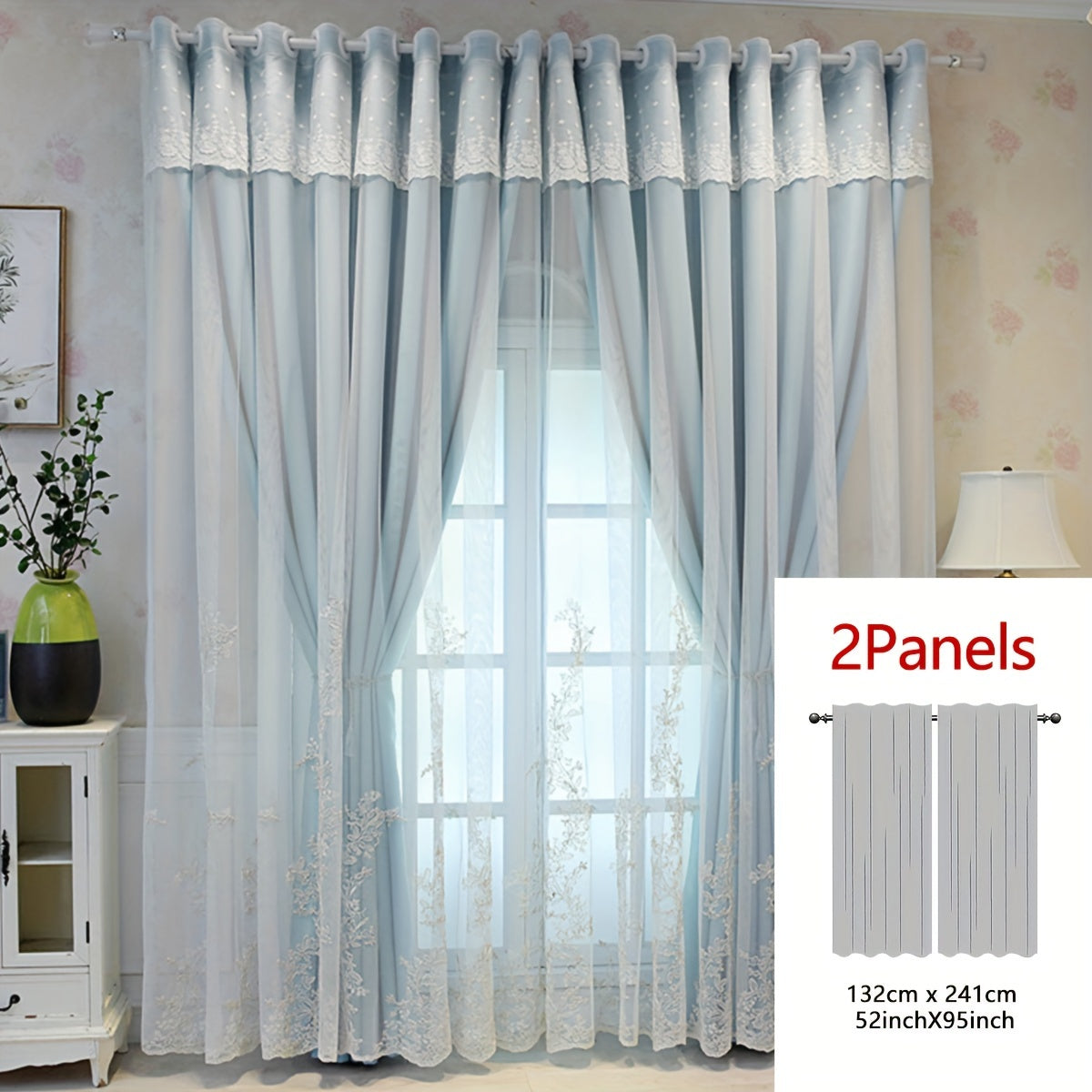 Cortinas bordadas fadas conjunto 2 painéis com filtragem de luz e argolas em poliéster