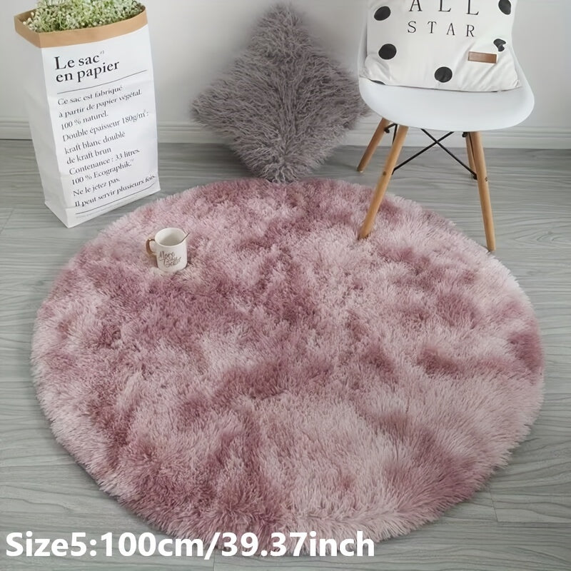 Tapete redondo pelúcia tie-dye macio e antiderrapante para sala ou quarto