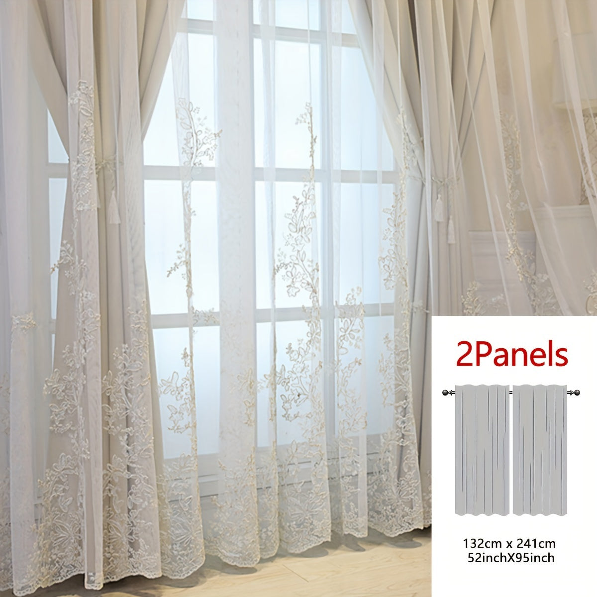 Cortinas bordadas fadas conjunto 2 painéis com filtragem de luz e argolas em poliéster