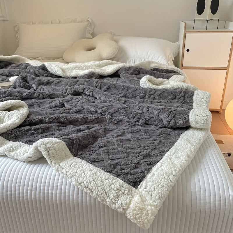 Manta de velo reversível para sofá e cama padrão geométrico espessa