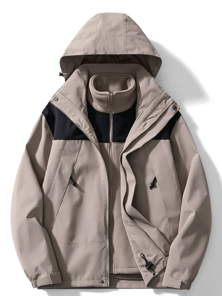 Jaqueta outdoor 3 em 1 impermeável corta-vento com forro polar removível e capuz