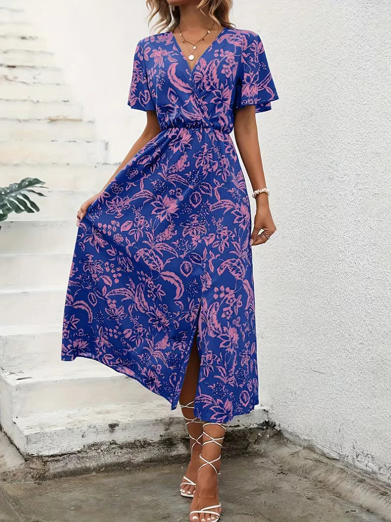 Vestido Envolvente Floral de Verão | Estampa Bohemia, Manga Curta