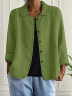Cardigan feminino algodão linho leve estilo camisa corte relaxado