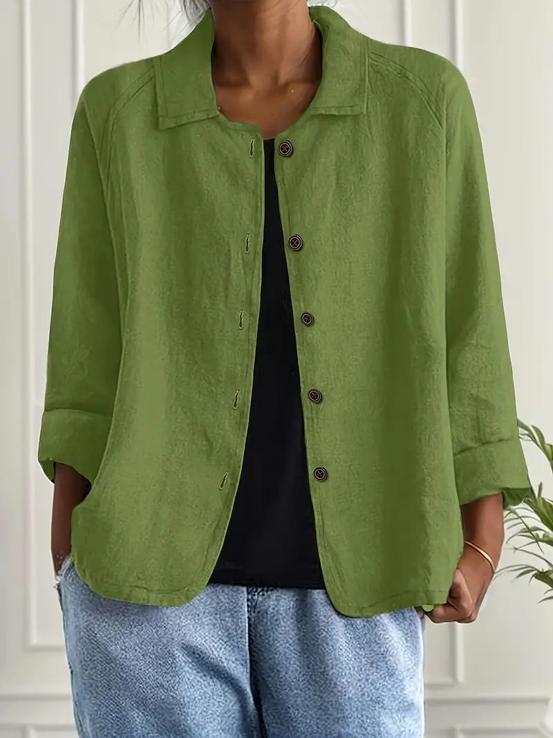 Cardigan feminino algodão linho leve estilo camisa corte relaxado