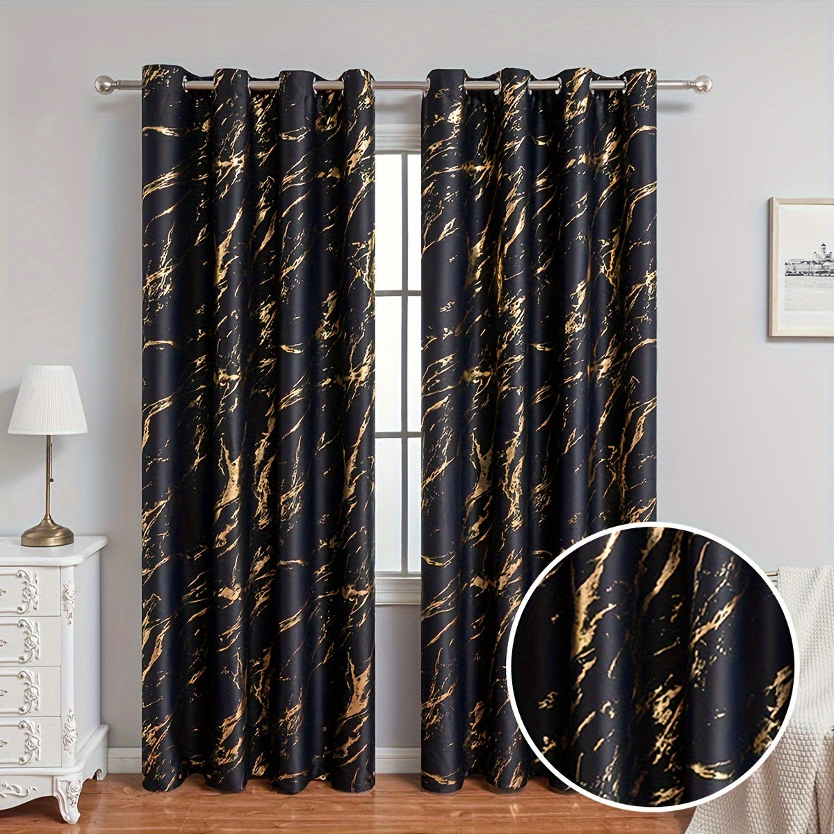 Cortinas blackout estampa mármore bronzeado 2 peças para sala e quarto, opacidade total