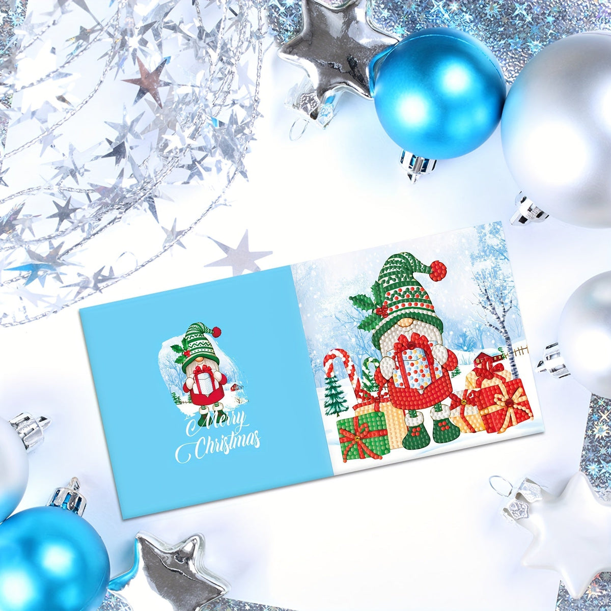 Kit 12 cartões de felicitações diamond painting Natal e Ano Novo com mosaico artesanal colorido