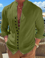 Camisa de algodão manga longa masculina caimento relaxado