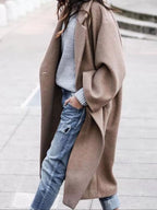 Casaco longo feminino oversized de inverno com fecho de botão único