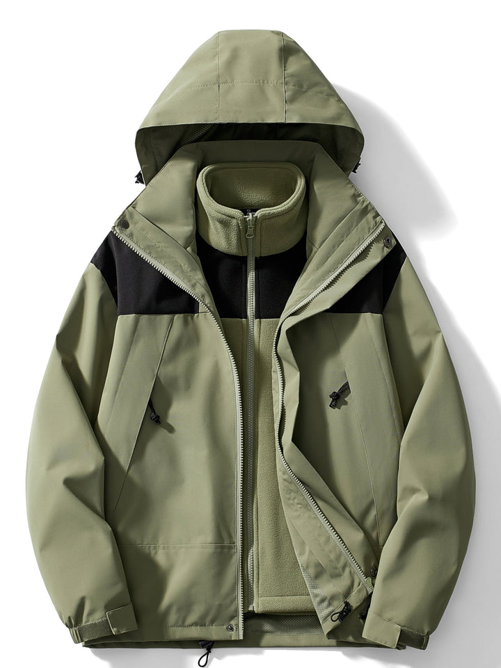 Jaqueta outdoor 3 em 1 impermeável corta-vento com forro polar removível e capuz
