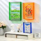 Porta-retratos acrílico vertical transparente dupla face estilo art déco para parede e mesa