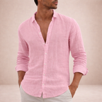 Camisa de linho homem casual manga longa corte direito