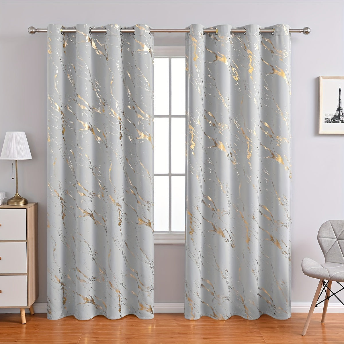Cortinas blackout estampa mármore bronzeado 2 peças para sala e quarto, opacidade total