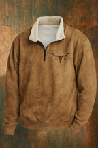Pullover fleece masculino western com meio zíper e gola sherpa forrada