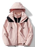 Jaqueta outdoor 3 em 1 impermeável corta-vento com forro polar removível e capuz