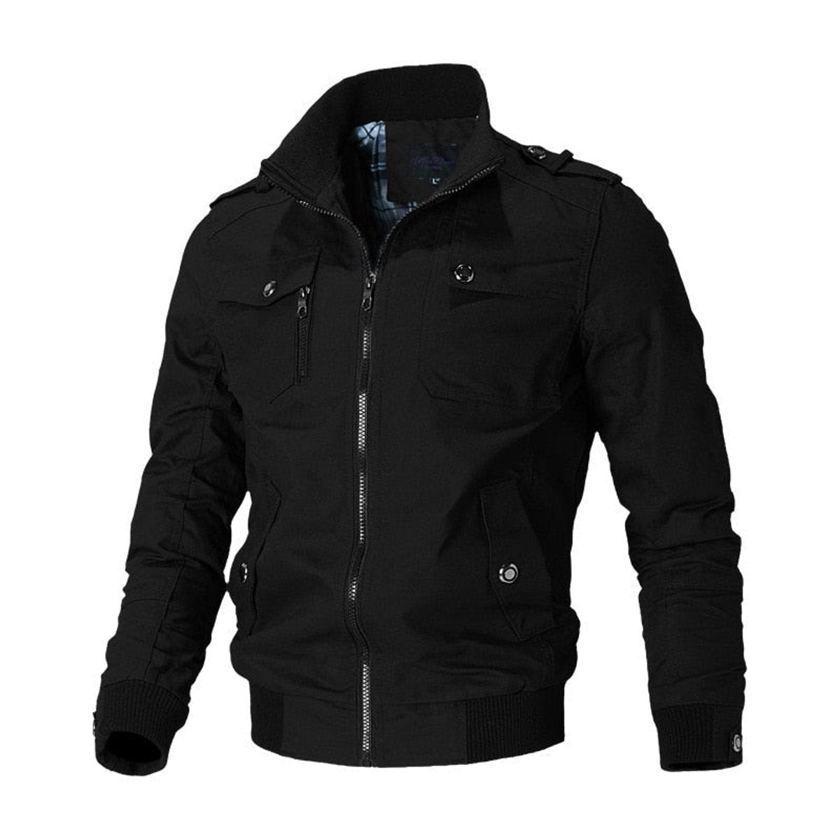 Bomber jacket homem estilo militar com bolsos zip e punhos canelados
