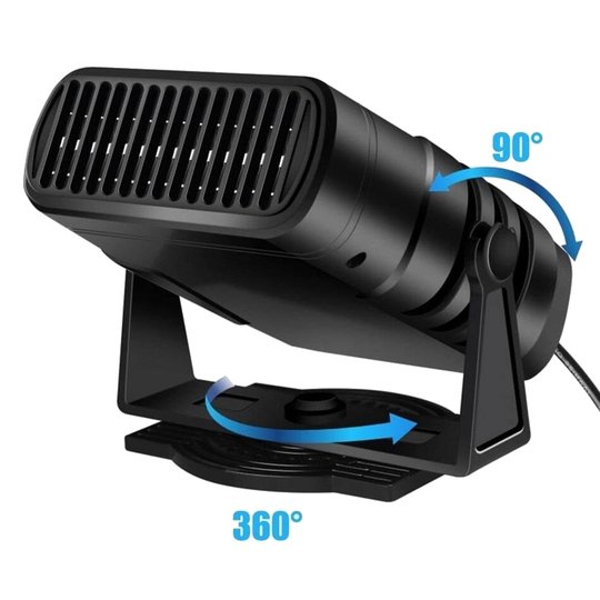 Aquecedor portátil para carro 12V com rotação 360° e função desembaçador