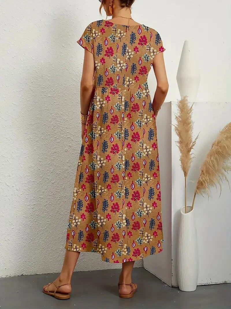 Jurk de Verão com Estampa Floral | Corte A, Manga Curta
