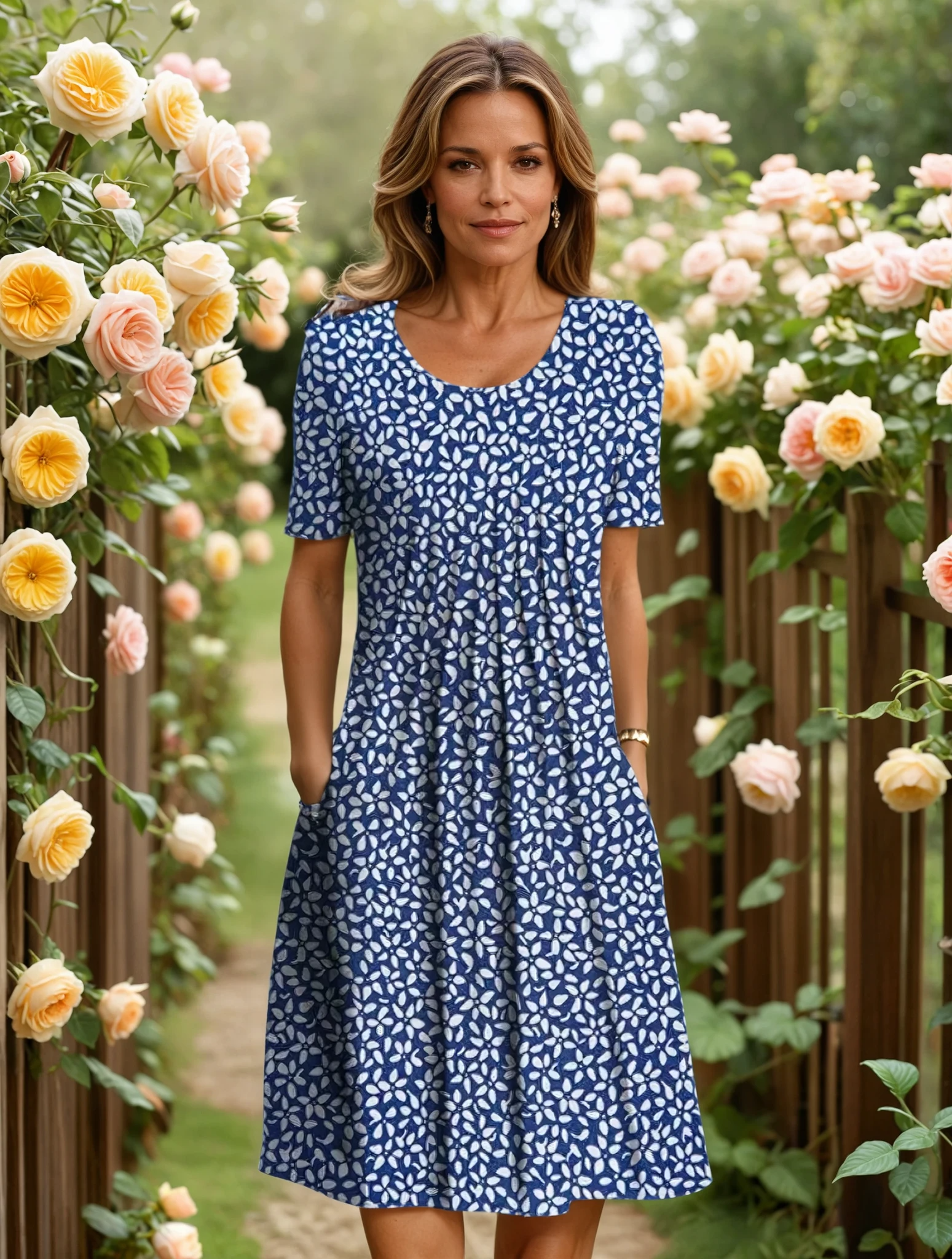 Vestido Midi Feminino | Estampa Floral, Decote V, Corte A