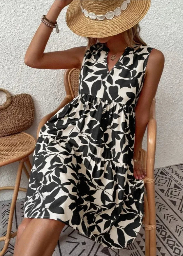 Vestido Midi Flores | Decote V, Estampa Floral de Verão