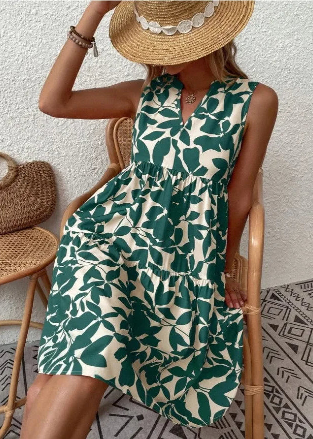 Vestido Midi Flores | Decote V, Estampa Floral de Verão