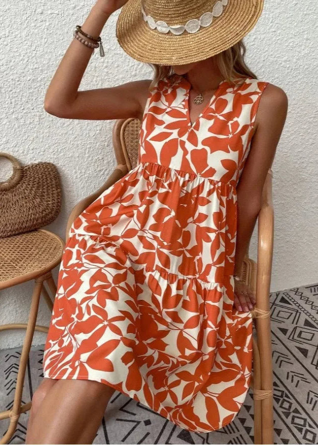 Vestido Midi Flores | Decote V, Estampa Floral de Verão