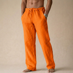 Calças de linho masculinas slim corte elegante e respirável