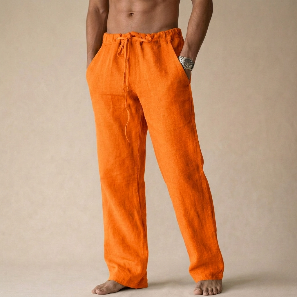 Calças de linho masculinas slim corte elegante e respirável