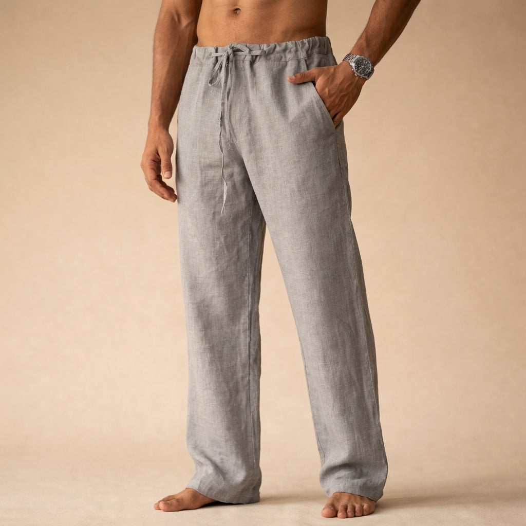 Calças de linho masculinas slim corte elegante e respirável