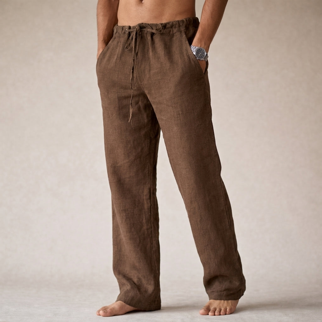 Calças de linho masculinas slim corte elegante e respirável