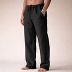 Calças de linho masculinas slim corte elegante e respirável