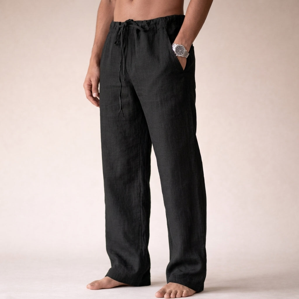 Calças de linho masculinas slim corte elegante e respirável