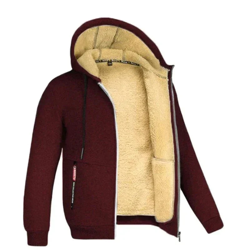 Colete de malha masculino com forro de lã e fecho de correr para o inverno