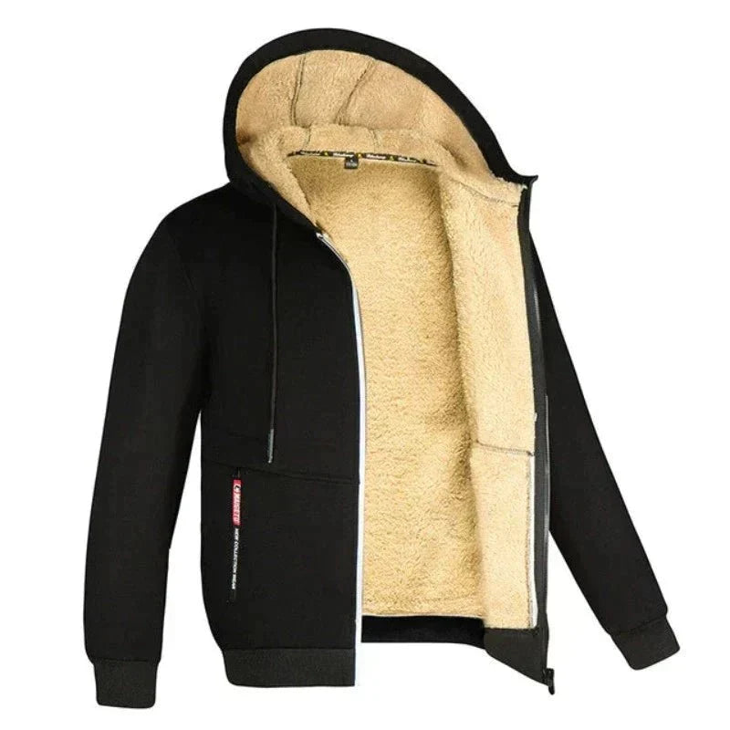 Colete de malha masculino com forro de lã e fecho de correr para o inverno