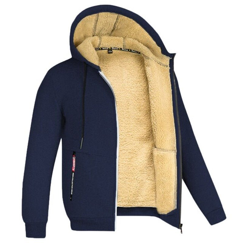 Colete de malha masculino com forro de lã e fecho de correr para o inverno