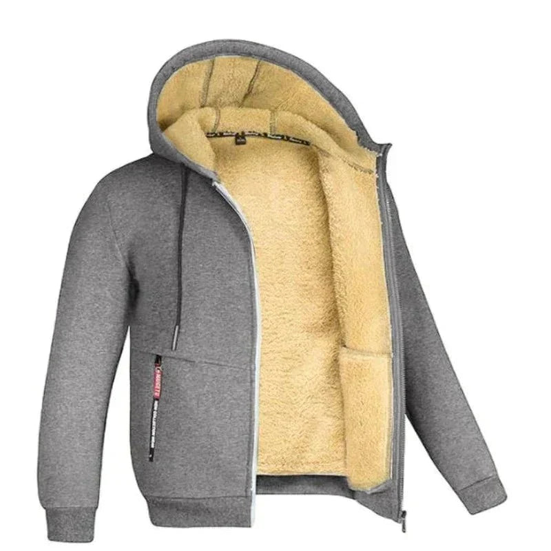 Colete de malha masculino com forro de lã e fecho de correr para o inverno