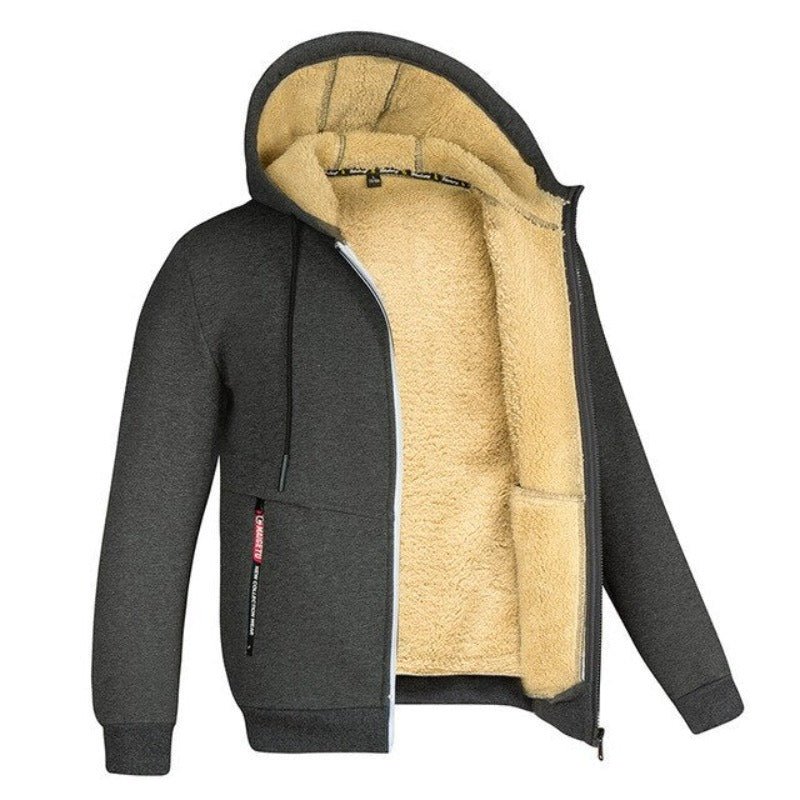 Colete de malha masculino com forro de lã e fecho de correr para o inverno