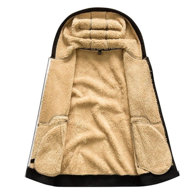 Colete de malha masculino com forro de lã e fecho de correr para o inverno
