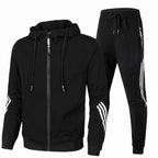 Conjunto agasalho masculino capuz zip e calças jogging com riscas contrastantes