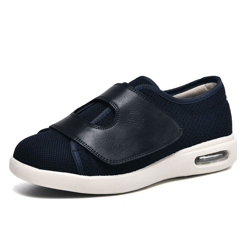 Sapatos diabéticos largos femininos para pés inchados com velcro e malha respirável