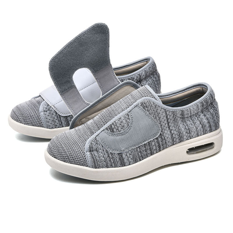 Sapatos diabéticos largos femininos para pés inchados com velcro e malha respirável