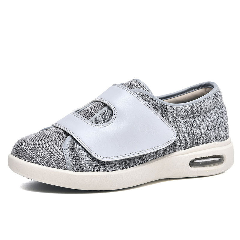 Sapatos diabéticos largos femininos para pés inchados com velcro e malha respirável