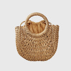 Bolsa de mão feminina estilo natural silhueta arredondada compacta