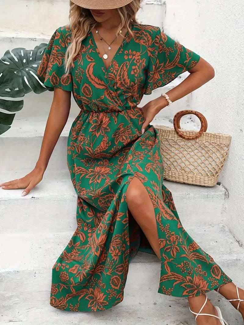 Vestido Envolvente Floral de Verão | Estampa Bohemia, Manga Curta