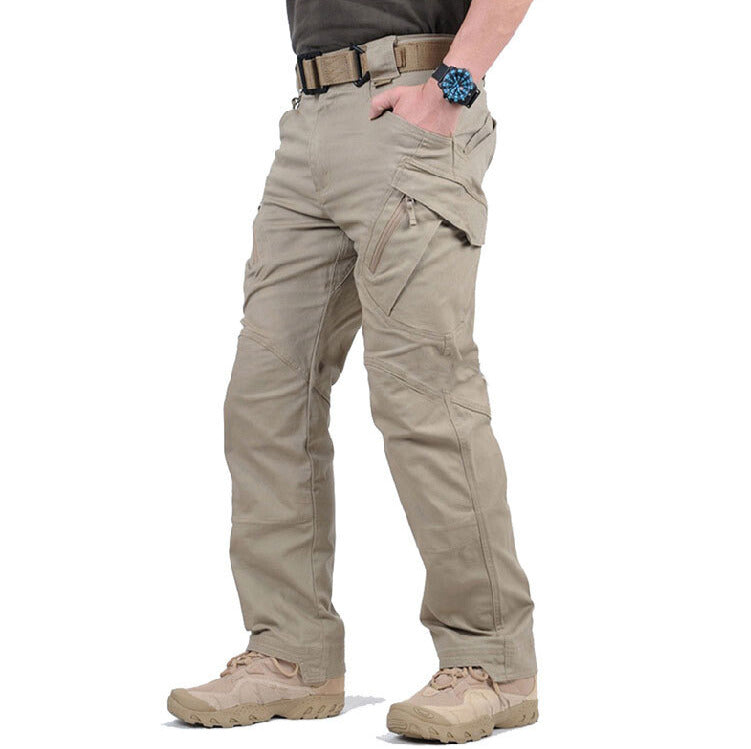 Calças cargo táticas masculinas para trekking com múltiplos bolsos e costuras reforçadas