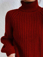 Camisola feminina gola alta canelada com fenda lateral outono inverno