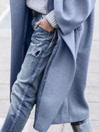 Casaco longo feminino oversized de inverno com fecho de botão único