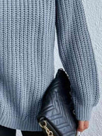 Camisola feminina gola alta canelada com fenda lateral outono inverno