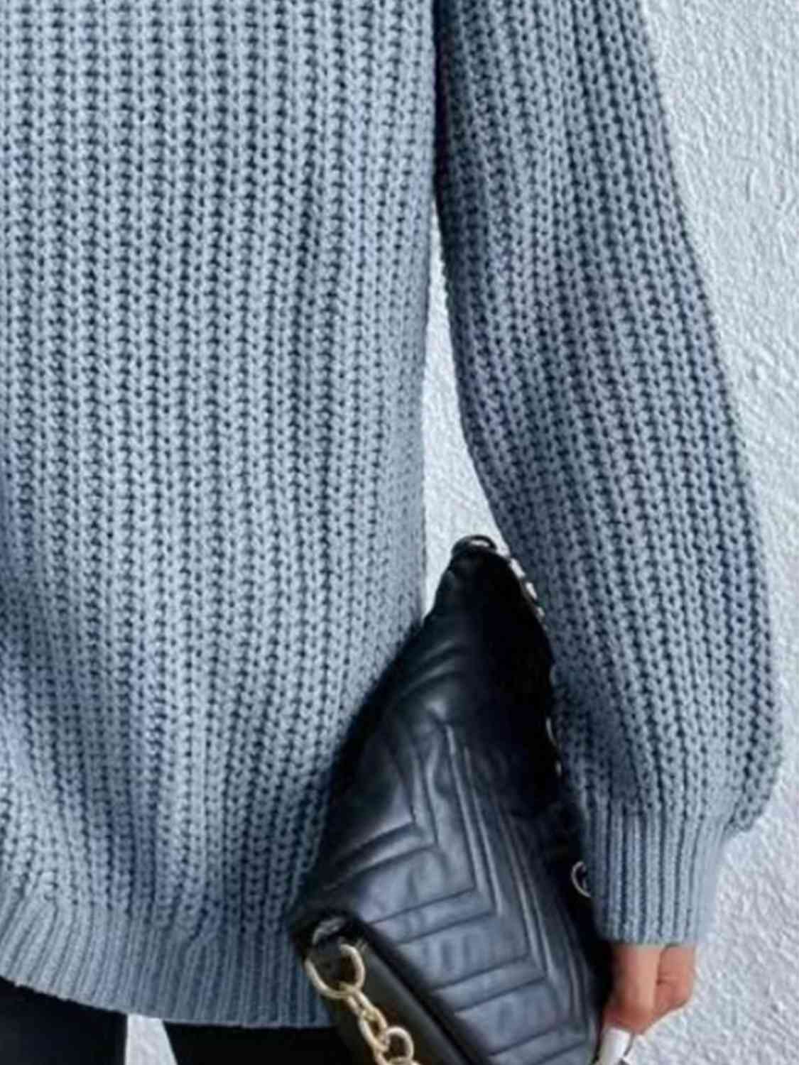 Camisola feminina gola alta canelada com fenda lateral outono inverno