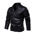 Biker jacket homem couro sintético com ombros estruturados e forro fleece
